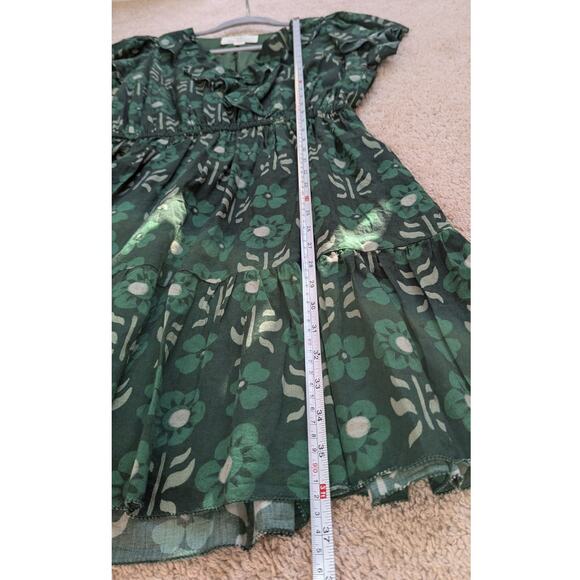 TROVATA Birds of Paradis Marcella Green Floral Cotton Tiered Mini Dress, size S - Picture 7 of 7